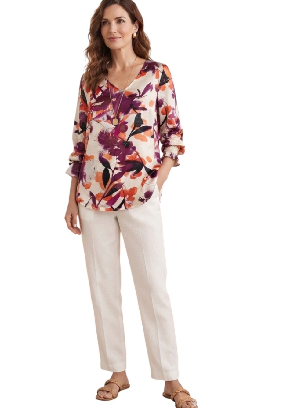 Jessica London Floral V-Neck Women's Top size 16W #566/170tt